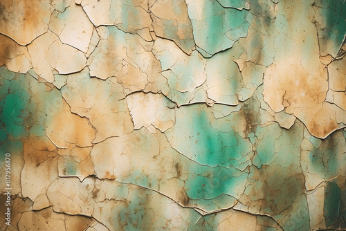 This image captures the detailed texture of an old wall with cracked and peeling paint  displaying an array of colors and patterns