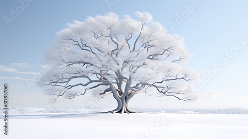 A picturesque sycamore tree against a snowy white surface © pipo