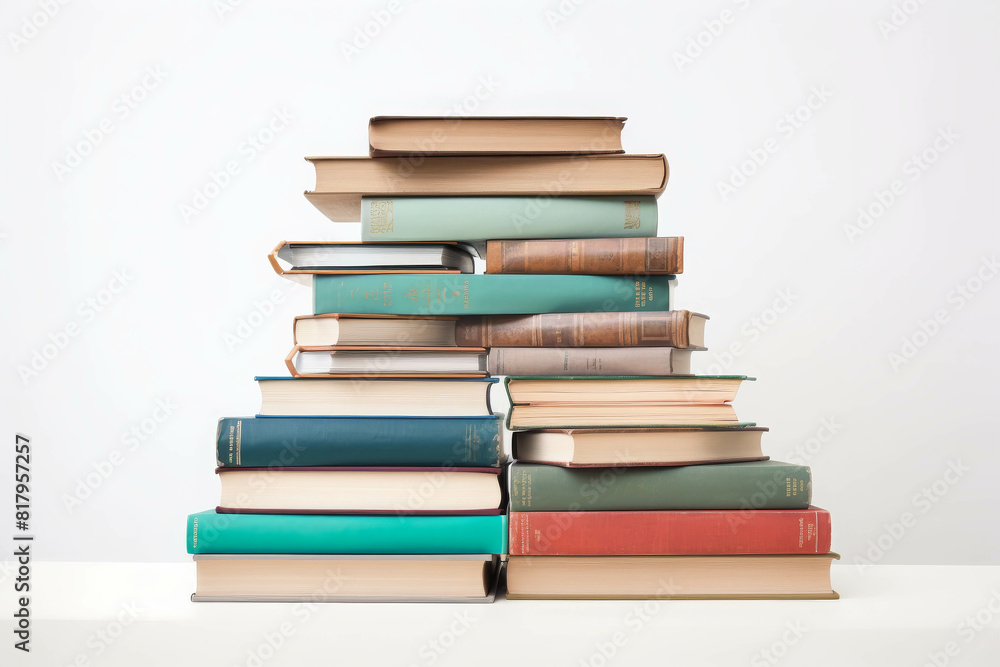 A stack of hardcover and paperback books isolated on white background A stack of hardcover and paperback books isolated on white background