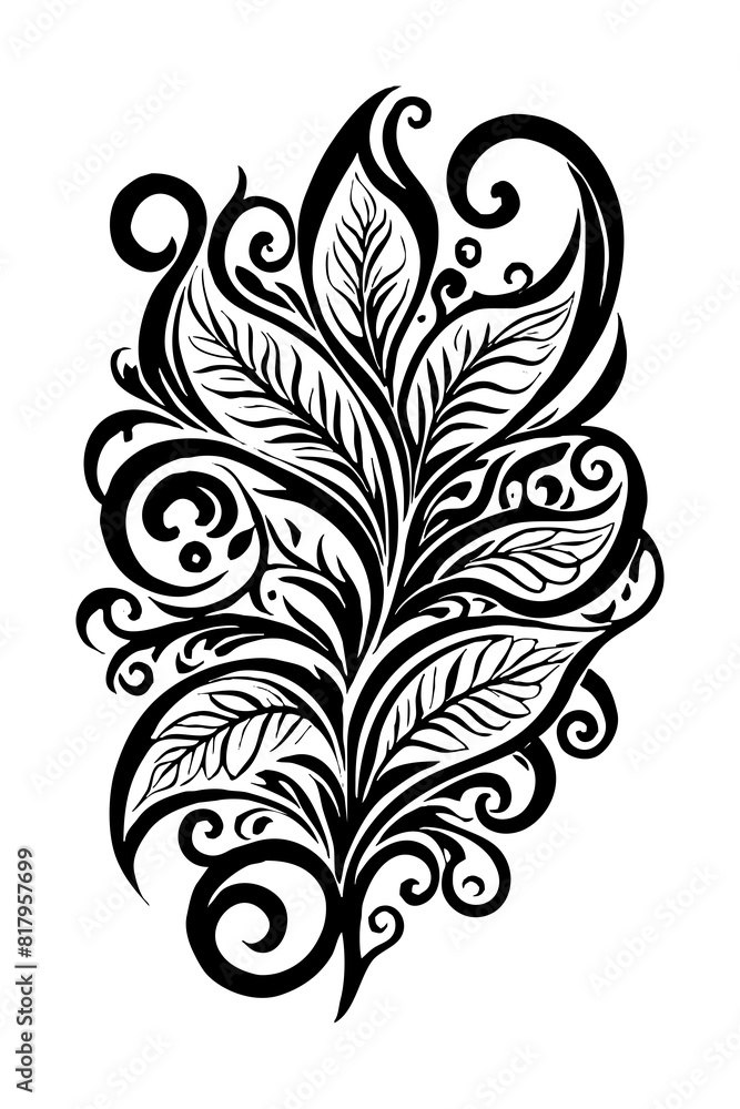 Botanical black and white pattern. For use on tattoos, posters, textiles, T-shirt printing. Generated by Ai Botanical black and white pattern. For use on tattoos, posters, textiles, T-shirt printing. Generated by Ai