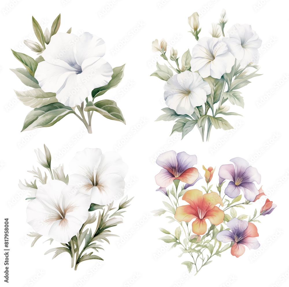 Set of Watercolor Petunia. Set of Watercolor Petunia.