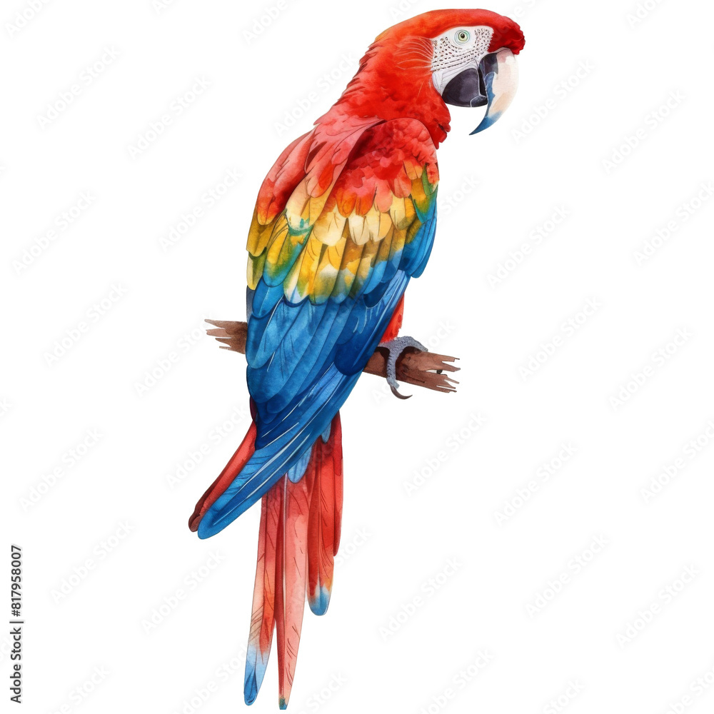 Scarlet Macaw, Bird Illustration. Watercolor Style. AI Generated