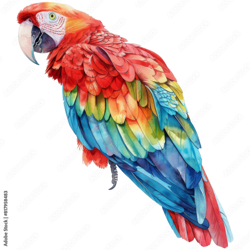 Obraz premium Scarlet Macaw, Bird Illustration. Watercolor Style. AI Generated