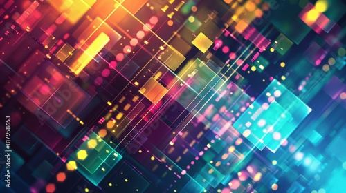 Colorful technology background with lines and cube