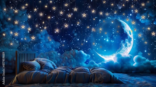 A celestial-inspired nursery, with twinkling star decals, fluffy cloud mobiles, and a crescent moon-shaped crib for sweet dreams.