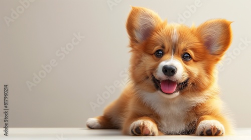 Adorable orange dog with tongue out lying on a table  AI-generated.