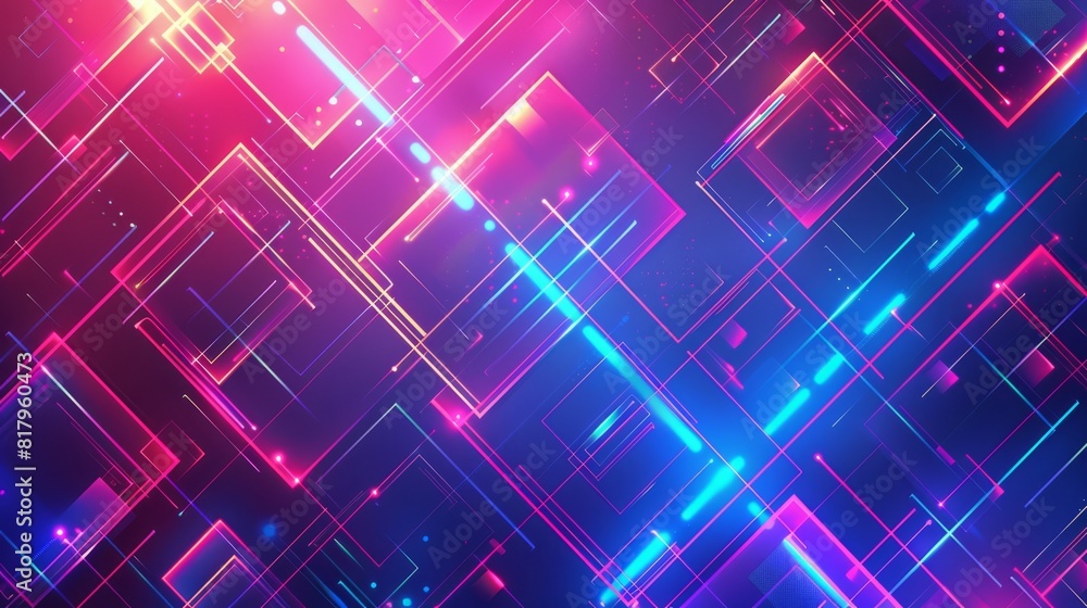 Abstract futuristic background with neon glowing blocks and lines in blue, pink, and purple colors. Digital technology concept. High quality photo Abstract futuristic background with neon glowing blocks and lines in blue, pink, and purple colors. Digital technology concept. High quality photo