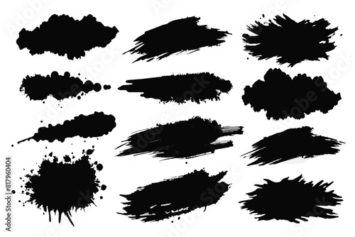 Brush strokes ink and blots  paint  set. Vector illustration
