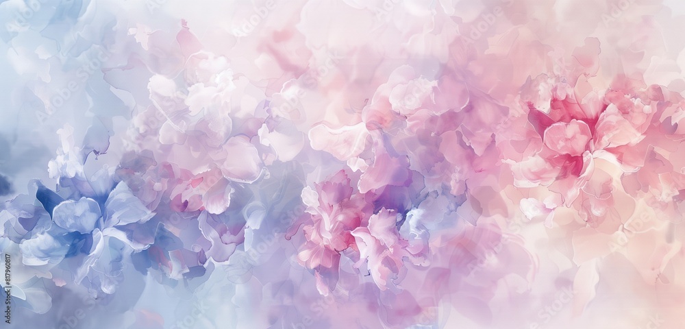 abstract background with soft and delicate watercolor paintings of spring flowers in pastel shades of pink, lavender, peach, and baby blue abstract background with soft and delicate watercolor paintings of spring flowers in pastel shades of pink, lavender, peach, and baby blue