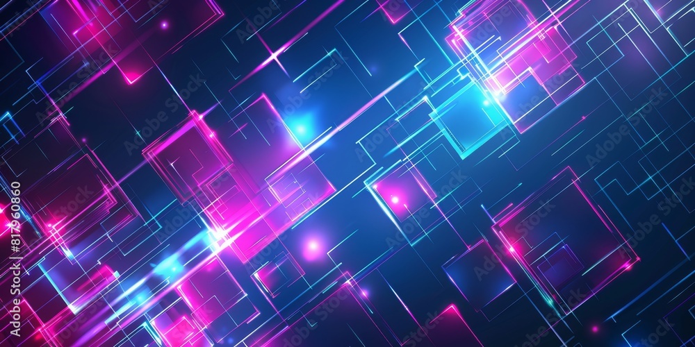 Abstract background. Sci fi conceptual design. Pattern of neon glowing pink and blue squares in futuristic style. High quality photo Abstract background. Sci fi conceptual design. Pattern of neon glowing pink and blue squares in futuristic style. High quality photo