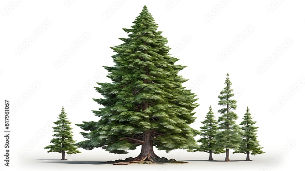 A stately fir tree standing proudly on a clean white background