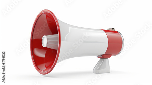 Red and white megaphone isolated on white background. 3d rendering of bullhorn, file contains a clipping path to isolation --ar 16:9 Job ID: 7fdcf0d2-3227-4dcd-89d7-80e6501db419