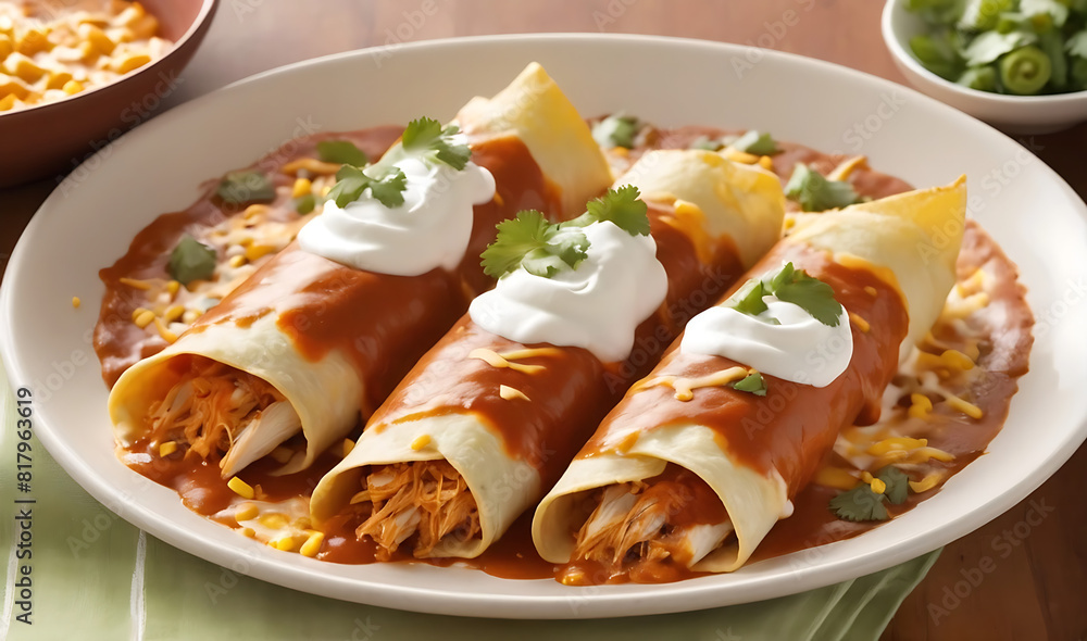 Fototapeta premium chicken and vegetable wrap with sauce and cream