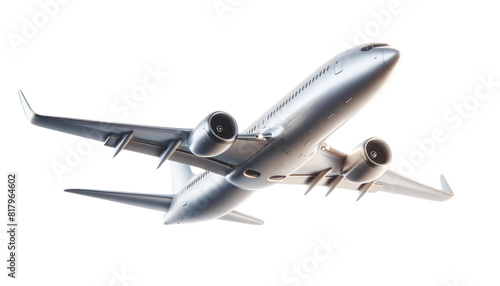 A commercial airplane in flight, isolated on a transparent background