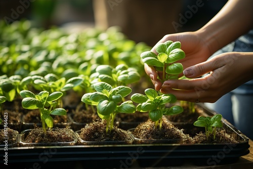 Seedlings nurtured from greenhouse pots to healthy vegetables in a flourishing garden