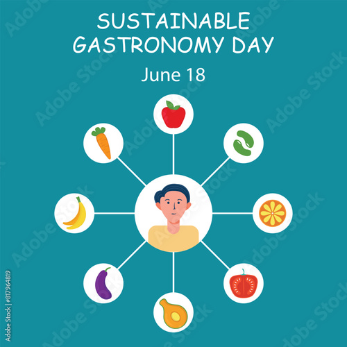 illustration vector graphic of people and a menu of fruit and vegetables, perfect for international day, sustainable gastronomy day, celebrate, greeting card, etc.
