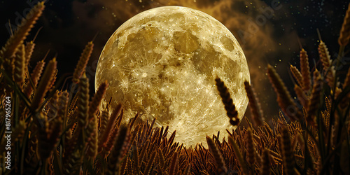 Harvest Gold: Abundant Agricultural Bounty Under the Moonlit Sky
