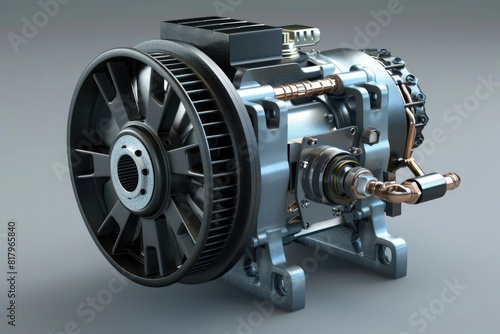 3d render of electric motor isolated on grey background,