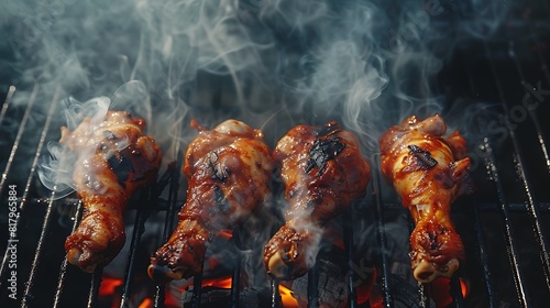 Tender drumsticks searing on the barbecue, smoke imbuing them with rich flavor photo