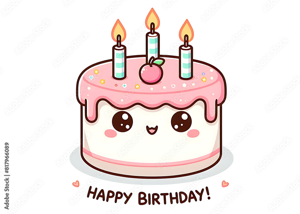 Kawaii Happy Birthday Cake: Printable Greeting Card Template