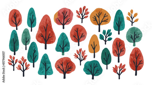 set of kids painting colorful trees isolated on transparent background  perfect for card designs