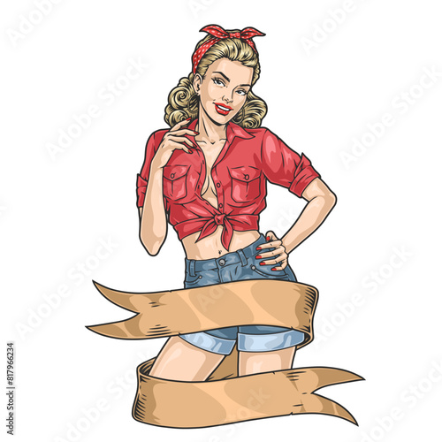 Attractive woman colorful vintage flyer