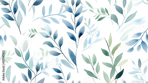 watercolor leaf and stems pattern with leaves as accent abstract graphic poster background