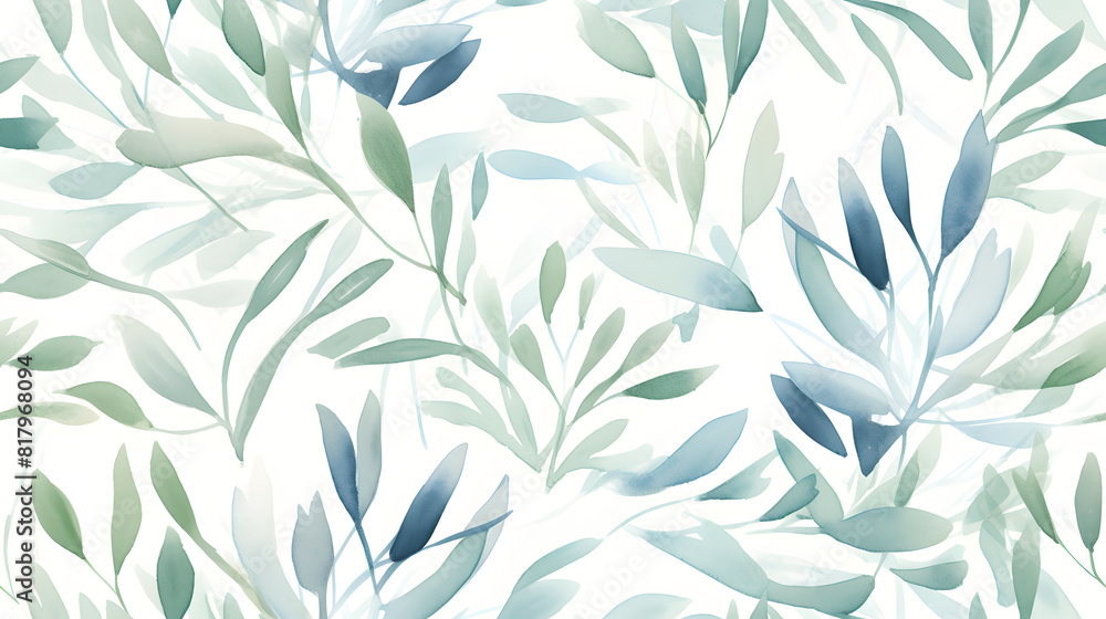 watercolor leaf and stems pattern with leaves as accent abstract graphic poster background