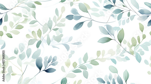 watercolor leaf and stems pattern with leaves as accent abstract graphic poster background