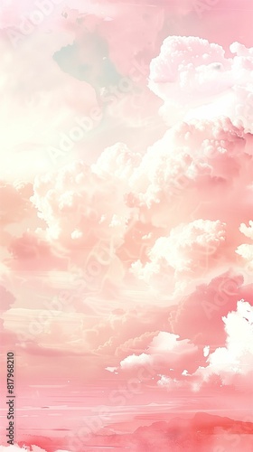 Cute beautiful blurred landscape in soft pastel colors with blurred pink clouds unsaturated light and airy pastel color palette photo