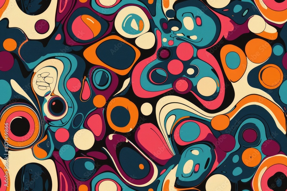 Psychedelic Abstract Pattern with Retro Color Palette and Fluid Shapes