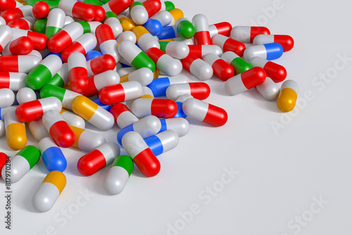 Background Medicine Theme with Various Colored Pills. 3d Rendering