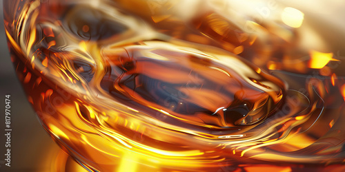 The Allure of Alcohol: A glass of amber liquid reflecting light, enticing and dangerous photo