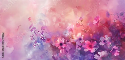 abstract background enchanted garden filled with watercolor paintings of elegant and beautiful spring flowers in pastel colors