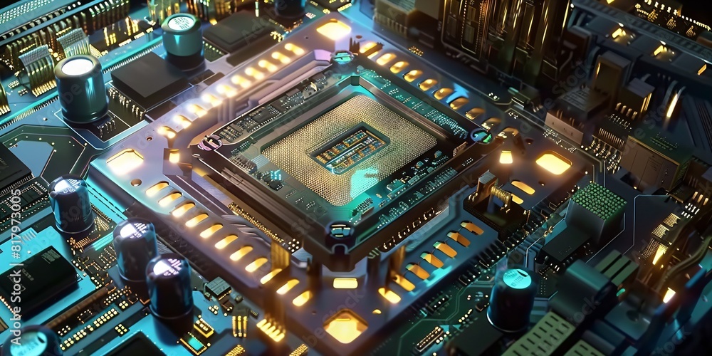 high-tech chip, futuristic technology background with complex shapes high-tech chip, futuristic technology background with complex shapes