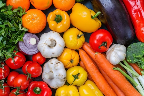 assortment of fresh colorful vegetables arranged as background healthy food concept top view photography