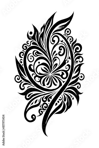 Botanical black and white pattern. For use on tattoos  posters  textiles  T-shirt printing. Generated by Ai