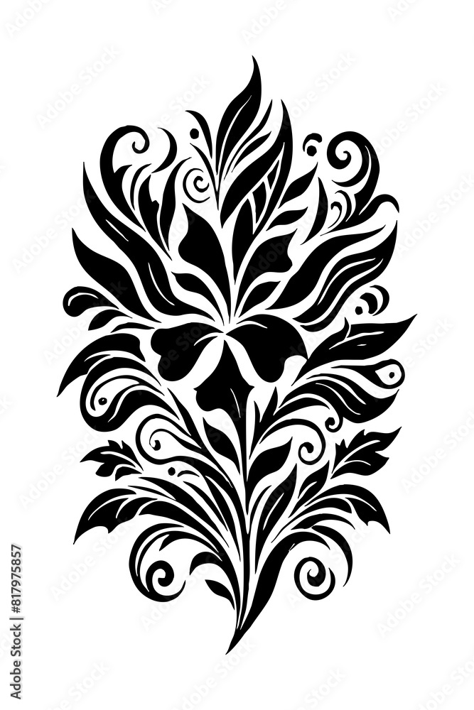 Botanical black and white pattern. For use on tattoos, posters, textiles, T-shirt printing. Generated by Ai Botanical black and white pattern. For use on tattoos, posters, textiles, T-shirt printing. Generated by Ai