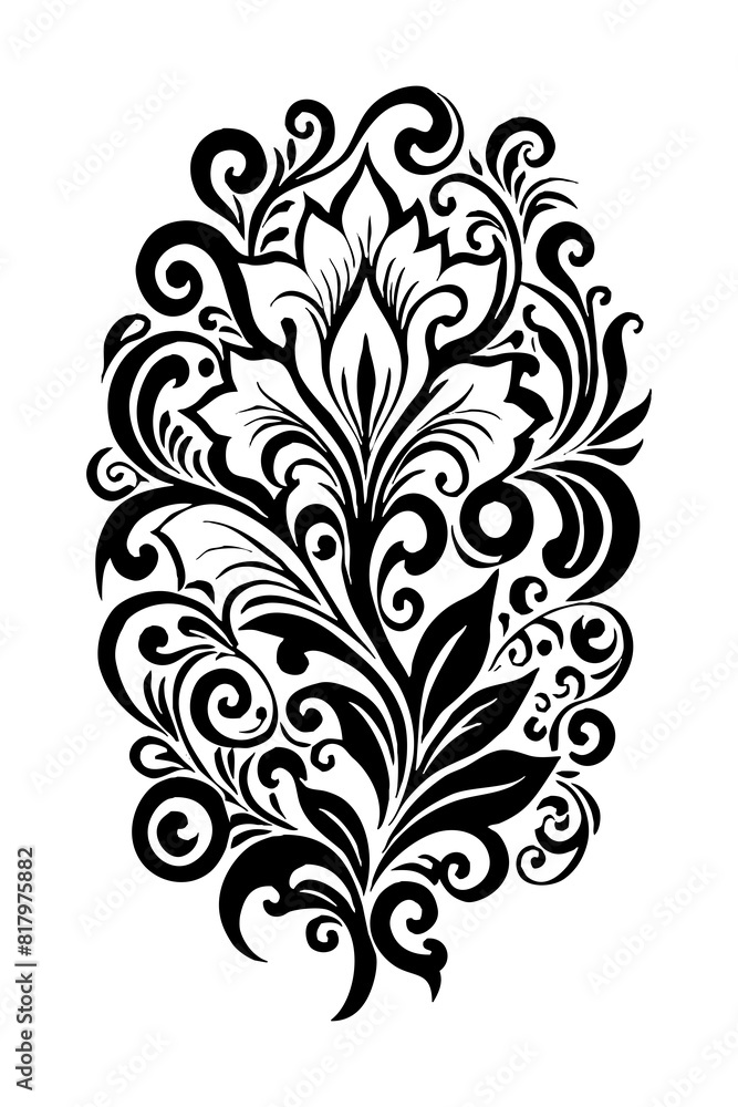 Botanical black and white pattern. For use on tattoos, posters, textiles, T-shirt printing. Generated by Ai Botanical black and white pattern. For use on tattoos, posters, textiles, T-shirt printing. Generated by Ai