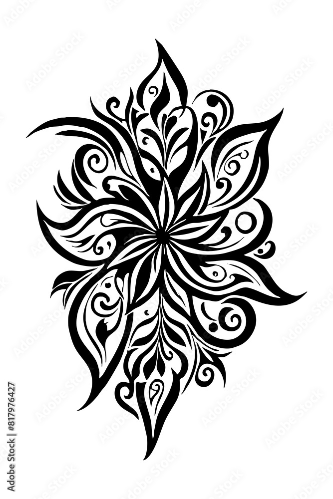 Botanical black and white pattern. For use on tattoos, posters, textiles, T-shirt printing. Generated by Ai Botanical black and white pattern. For use on tattoos, posters, textiles, T-shirt printing. Generated by Ai