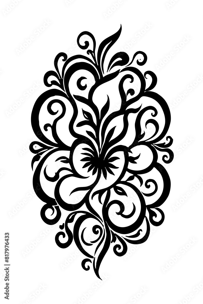 Botanical black and white pattern. For use on tattoos, posters, textiles, T-shirt printing. Generated by Ai Botanical black and white pattern. For use on tattoos, posters, textiles, T-shirt printing. Generated by Ai
