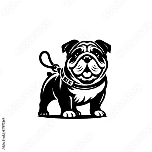 Bulldog dog vector illustration. Hand drawn line style vector bulldog dog isolated on white background