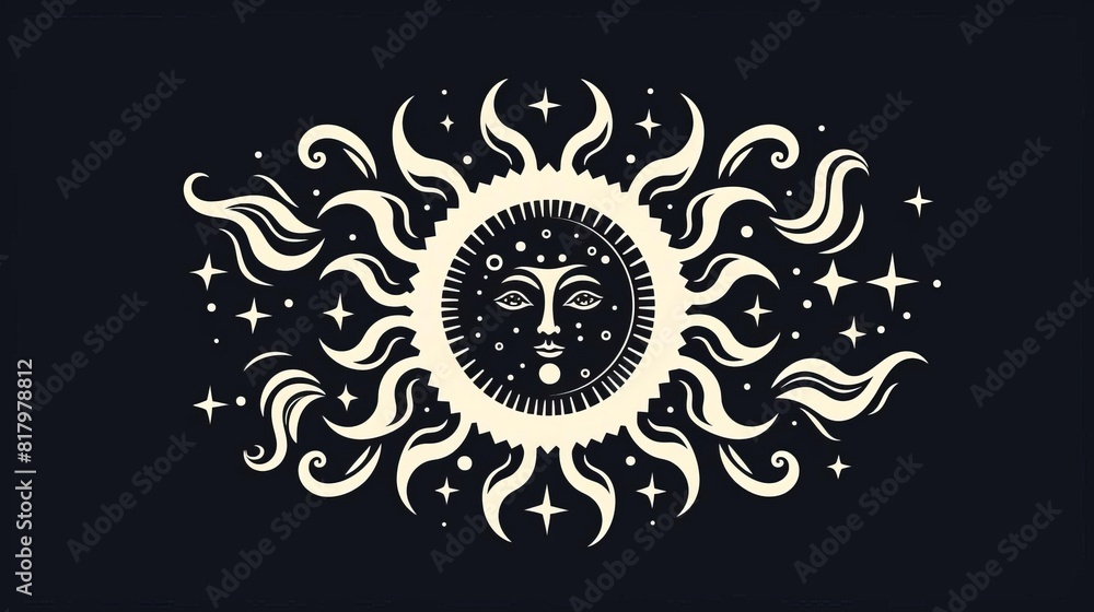 Solar mandala flat design side view sun theme cartoon drawing black and white Solar mandala flat design side view sun theme cartoon drawing black and white