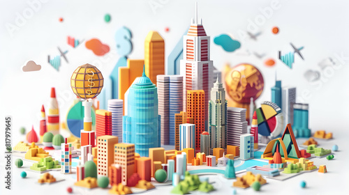 3D Flat Cartoon Style Financial Forecast Model for Strategic Financial Planning and Investment with Economic Trends   Ideal for Finance and Business Content