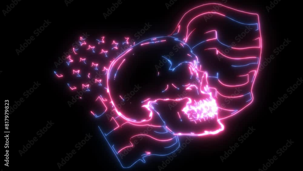 neon animation of human skull neon animation of human skull