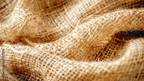 Texture of natural beige linen fabric close-up