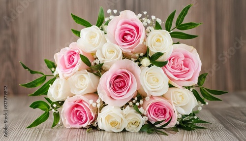 elegant pink and white roses bundle in a graceful floral arrangement © Simone