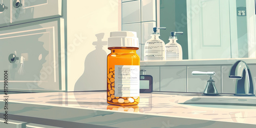 Hiding in plain sight: An over-the-counter medication bottle sits on a bathroom vanity, its label scratched off to conceal its true identity photo