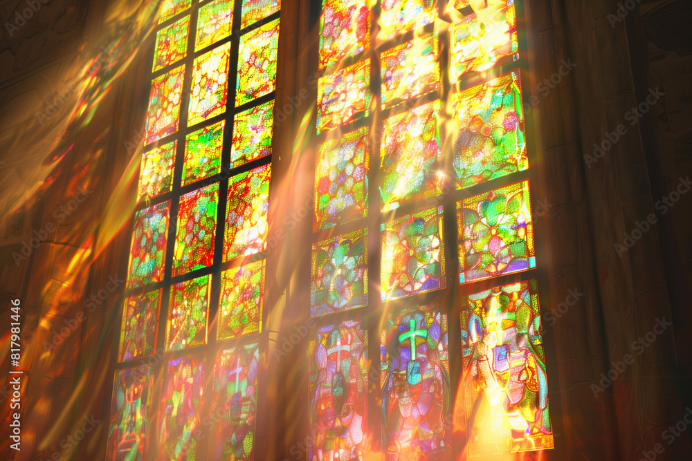 Saint Anthony the Great Stained-Glass Window, Bathed in Warm Sunligh Saint Anthony the Great Stained-Glass Window, Bathed in Warm Sunligh