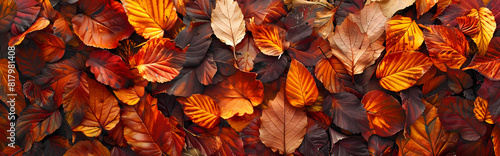 Autumn background with golden autumn leaves falling on the ground in a forest Generative AI
 photo